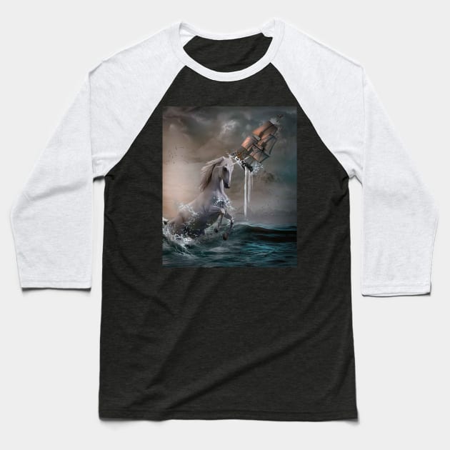 Unicorn Kraken Giant Sea Monster Baseball T-Shirt by Random Galaxy